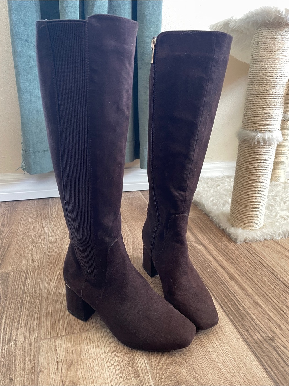 Women's Tall Faux Suede Block Heel Boots - Dark Brown